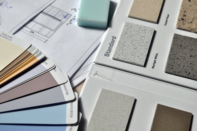paint and tile samples for a home renovation project